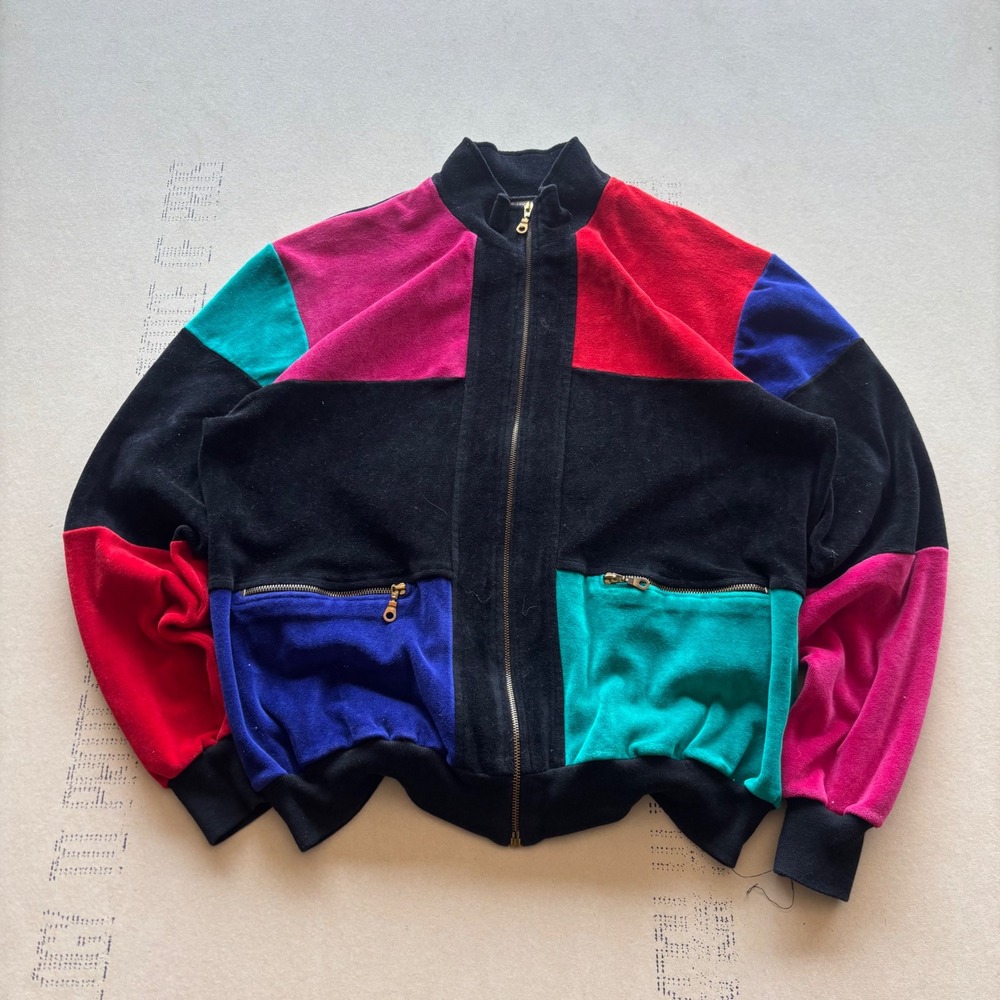 Vintage 90s Sued Ultrasport Colorblock Velour Zip Up Jacket